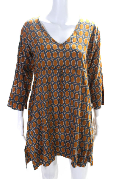 Gretchen Scott Womens 3/4 Sleeve Drawstring Shift Dress Brown Gray Size Small