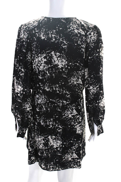 Parker Womens Marbled Print Surplice Long Sleeve Sheath Dress Black White Medium