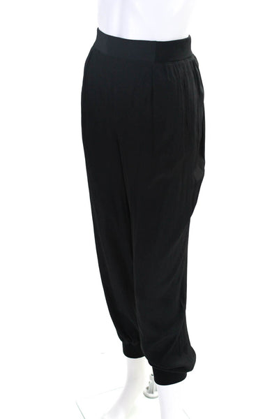 Ramy Brook Womens Mid Rise Plisse Slim Leg Ankle Joggers Pants Black Size Large