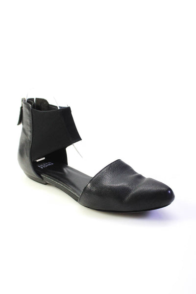 Eileen Fisher Women's Cutout Ankle Straps Leather Flat Sandals Black Size 8.5