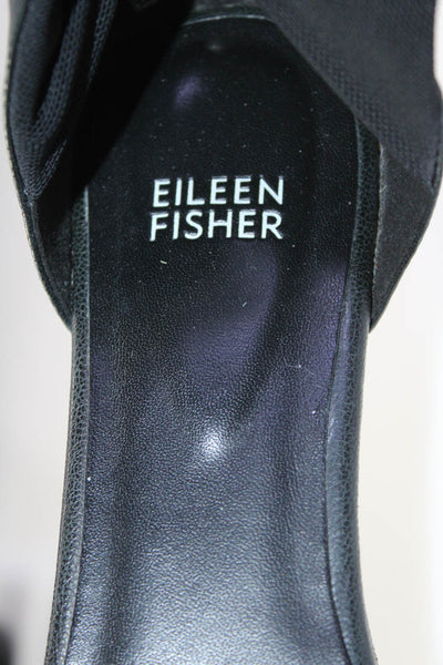 Eileen Fisher Women's Cutout Ankle Straps Leather Flat Sandals Black Size 8.5