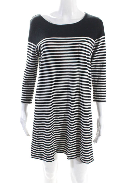 Soft Joie Womens 3/4 Sleeve Scoop Neck Striped Dress Black White Size Small