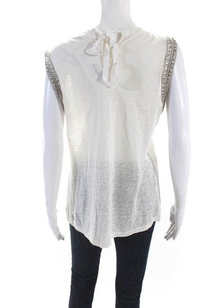 Generation Love Womens Sleeveless Scop Neck Beaded Crystal Trim Top White Medium