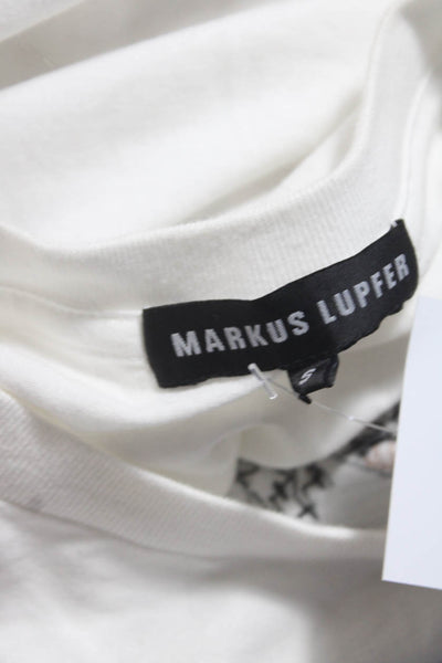 Markus Lupfer Womens Short Sleeve Embellished Lips Tee Shirt White Cotton Small