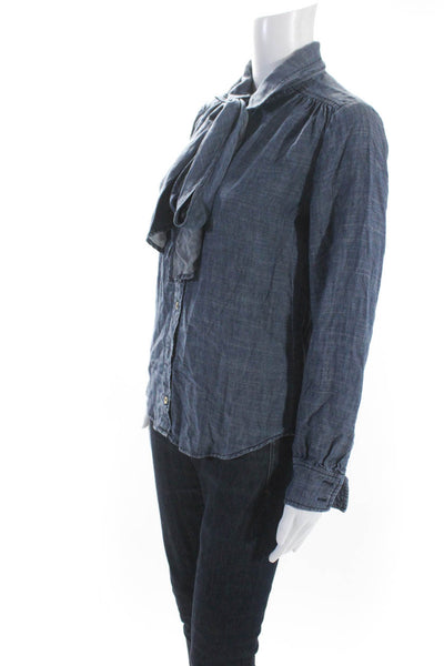 Trina Turk Womens Long Sleeve Button Front Collared Shirt Blue Size Small