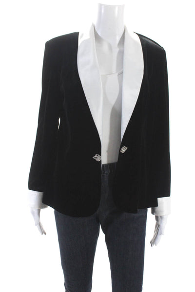 Alex Evenings Womens Crystal Hook Front Satin Velvet Blazer Jacket Black Medium