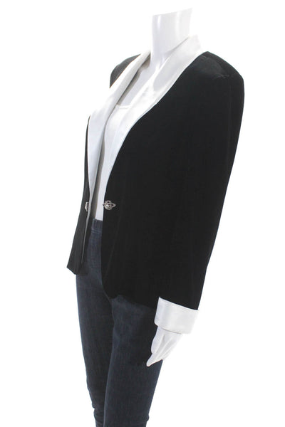 Alex Evenings Womens Crystal Hook Front Satin Velvet Blazer Jacket Black Medium