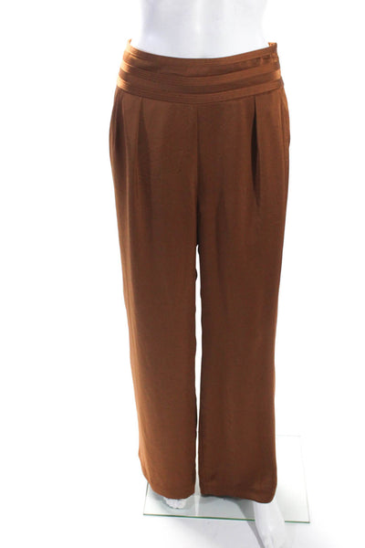 Ramy Brook Womens High Waist Satin Wide Leg Dress Pants Brown Size 4