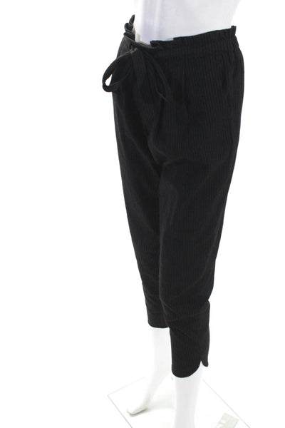 Ramy Brook Womens Elastic Waist Drawstring Pinstripe Crop Slim Pants Black XS