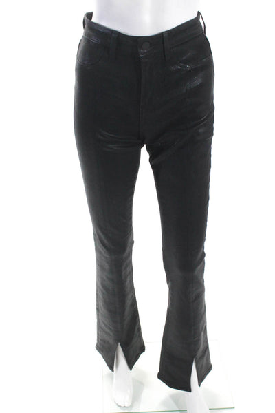 L'Agence Womens Beatrix High Rise Waxed Denim Slit Flare Jeans Black Size 25
