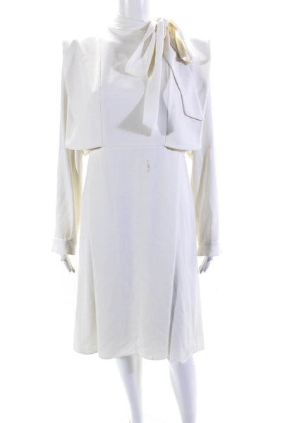 Mikael Aghal Womens Tie Neck Long Sleeves A Line Dress White Size 8