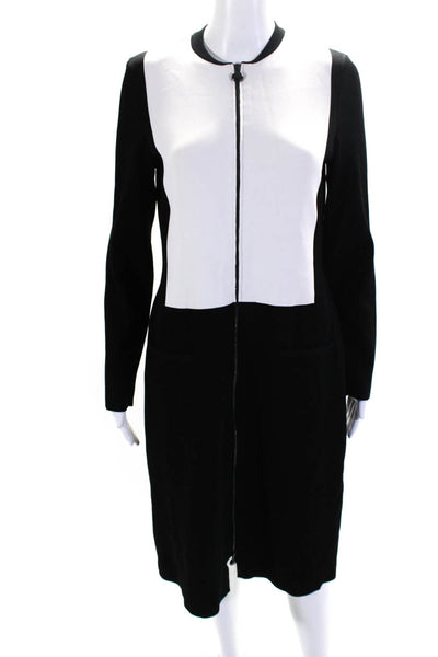 Giorgio Armani Womens Long Sleeves Full Zipper Dress Black White Size EUR 42