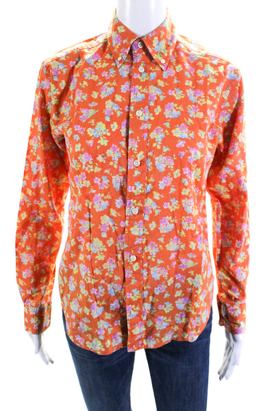 Ralph Lauren Sport Womens Floral Print Button Down Shirt Orange Cotton Size 2
