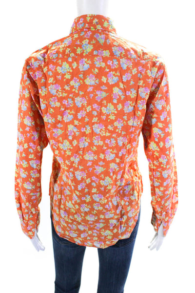 Ralph Lauren Sport Womens Floral Print Button Down Shirt Orange Cotton Size 2