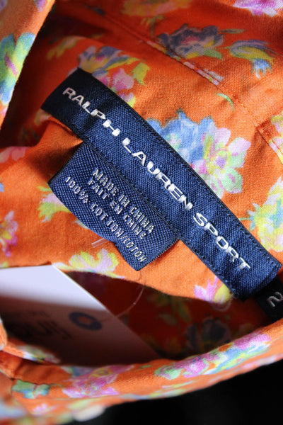 Ralph Lauren Sport Womens Floral Print Button Down Shirt Orange Cotton Size 2