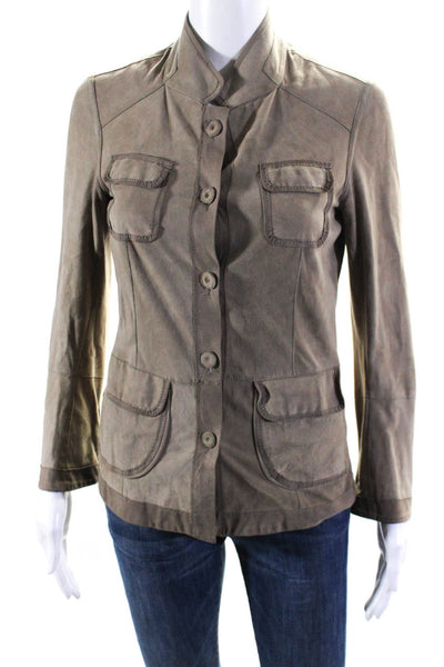 Simos Womens Long Sleeve Darted Buttoned Collared Casual Jacket Tan Size XS