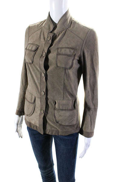 Simos Womens Long Sleeve Darted Buttoned Collared Casual Jacket Tan Size XS