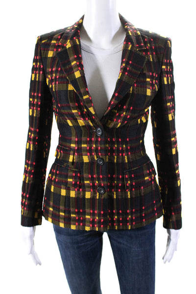 Antonio Berardi Womens Plaid Print Buttoned Collared Blazer Brown Size EUR40