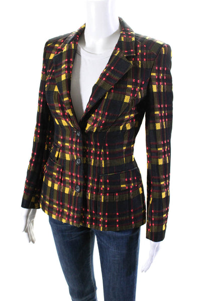 Antonio Berardi Womens Plaid Print Buttoned Collared Blazer Brown Size EUR40