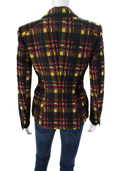 Antonio Berardi Womens Plaid Print Buttoned Collared Blazer Brown Size EUR40