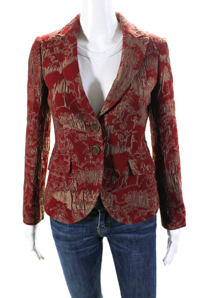 Etro Womens Brocade Abstract Print Collared Buttoned Blazer Red Size EUR40