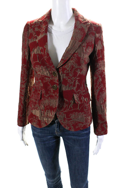 Etro Womens Brocade Abstract Print Collared Buttoned Blazer Red Size EUR40