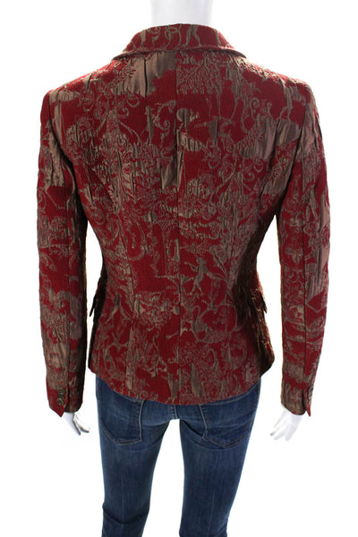 Etro Womens Brocade Abstract Print Collared Buttoned Blazer Red Size EUR40