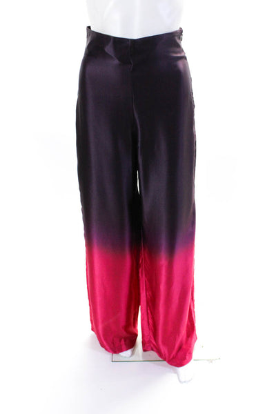 Massimo Dutti Womens Satin Ombre High Rise Zip Up Wide Leg Pants Purple Size S