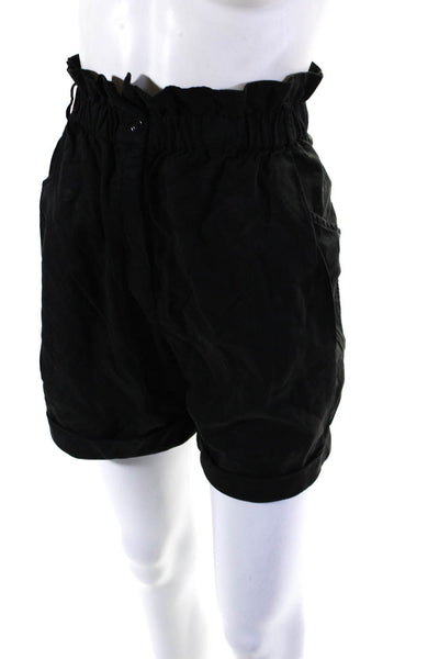 Frame Womens Linen Blend High Rise Paper Bag Shorts Black Size Medium