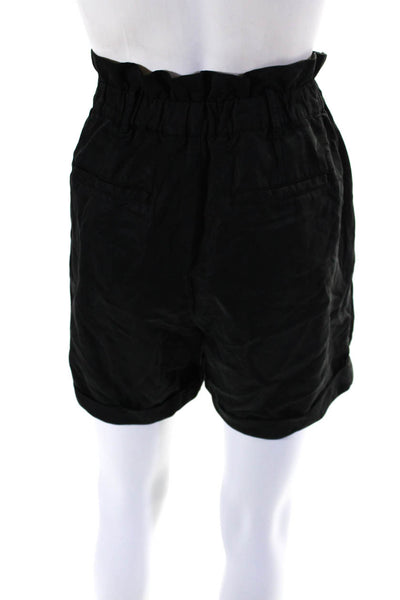 Frame Womens Linen Blend High Rise Paper Bag Shorts Black Size Medium