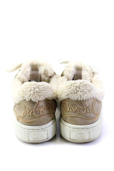 Christian Louboutin Womens Beige Suede Fuzzy Platform Sneakers Shoes Size 8