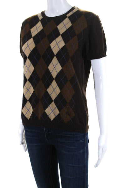Burberry London Blue Label Womens Argyle Print Sweater Brown Size Large