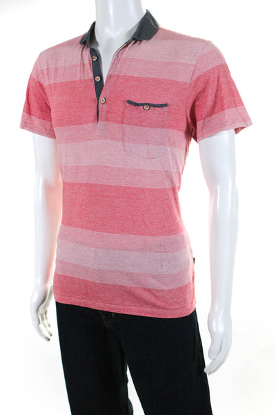 Ted Baker London Mens Orange Striped Cotton Short Sleeve Polo Shirt Size 4