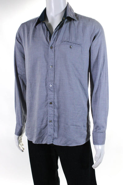 Ted Baker London Mens Blue Printed Cotton Collar Casual Button Down Shirt Size 3