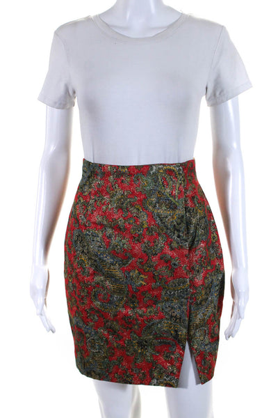 Zang Toi Womens Paisley Print Pencil Skirt Red Multi Colored Size 4