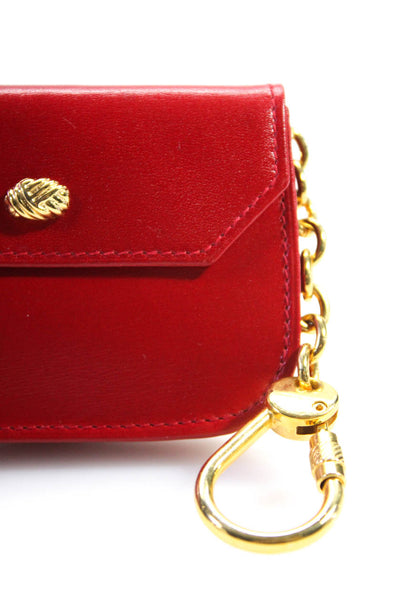 Gumps Womens Leather Gold Tone Button Snap Mini Purse Key Chain Red