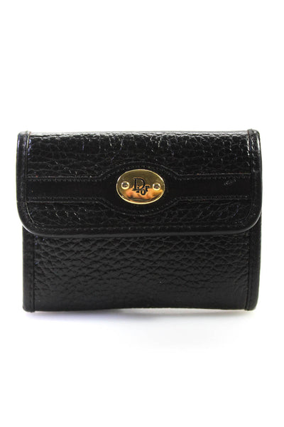 Dior Womens Leather Gold Tone Button Closure Mini Coin Wallet Black