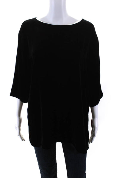 Eileen Fisher Womens Black Velvet Crew Neck Short Sleeve Blouse Top Size XS