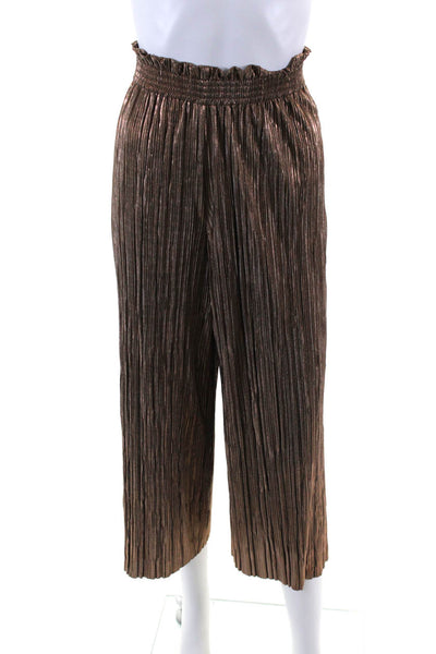 Alice + Olivia Womens Metallic Brown Pleated High Rise Wide Leg Pants Size M