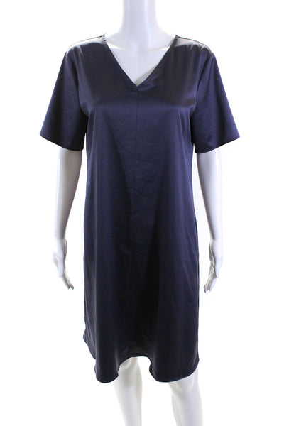 Eileen Fisher Womens Dark Purple V-Neck Short Sleeve A-Line Dress Size S
