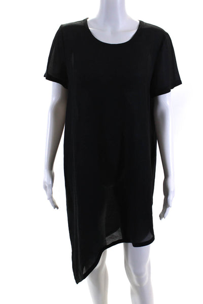 Eileen Fisher Womens Black Silk Scoop Neck Short Sleeve Shirt Dress Size S