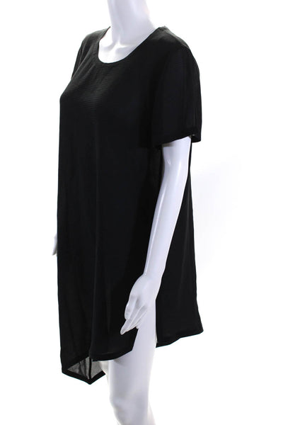 Eileen Fisher Womens Black Silk Scoop Neck Short Sleeve Shirt Dress Size S