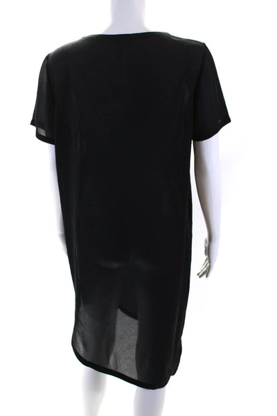 Eileen Fisher Womens Black Silk Scoop Neck Short Sleeve Shirt Dress Size S