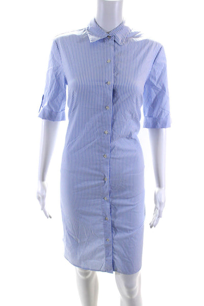 J. Mclaughlin Womens Blue Cotton Striped Short Sleeve Shirt Dress Size S
