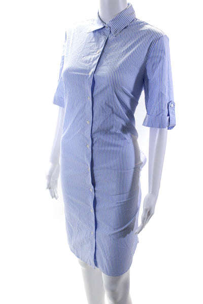 J. Mclaughlin Womens Blue Cotton Striped Short Sleeve Shirt Dress Size S