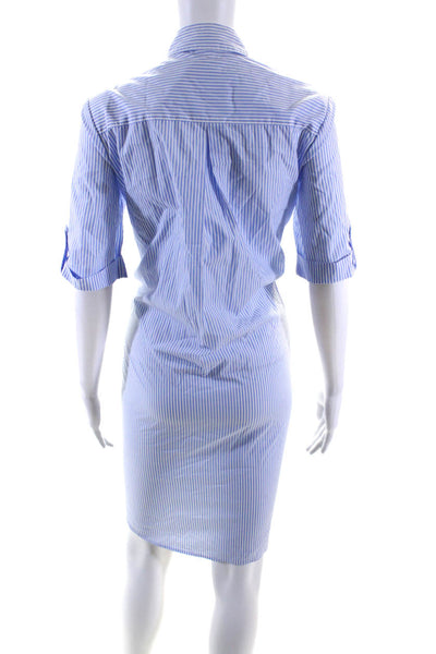 J. Mclaughlin Womens Blue Cotton Striped Short Sleeve Shirt Dress Size S