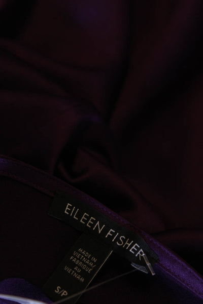 Eileen Fisher Womens Purple Satin V-Neck Short Sleeve Shirt Dress Size S