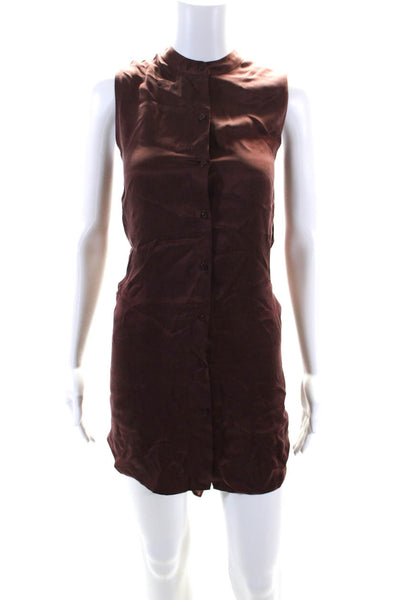Eileen Fisher Womens Brown Crew Neck Button Down Sleeveless Mini Dress Size S