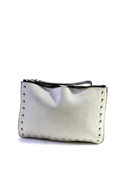 Rebecca Minkoff Womens Leather Studded Zip Wristlet Pouch White