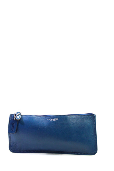 Coach Womens Leather Rectangle Zip Wallet Blue
